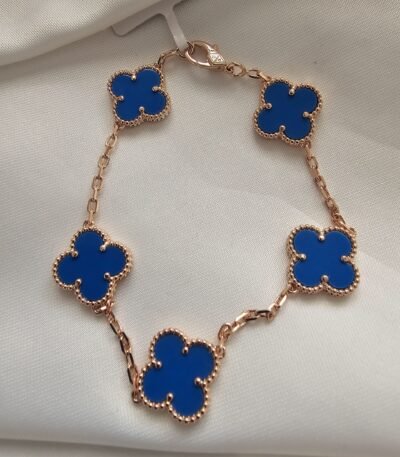 Van cleef modeli 5 yapraklı büyük yonca doğal taş mavi vca rose bileklik