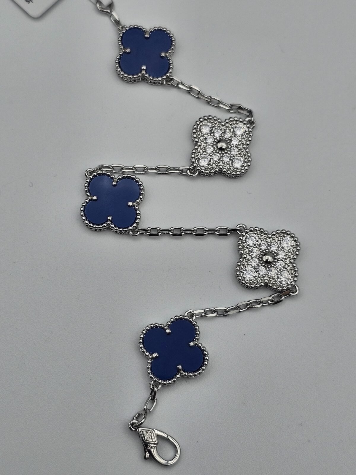 Van cleef modeli 5 yapraklı büyük yonca doğal taş mavi ve taşlı vca gümüş bileklik