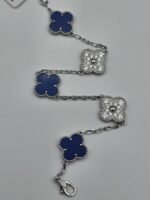 Van cleef modeli 5 yapraklı büyük yonca doğal taş mavi ve taşlı vca gümüş bileklik
