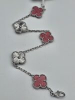 Van cleef modeli 5 yapraklı büyük yonca doğal taş pembe-düz vca gümüş bileklik