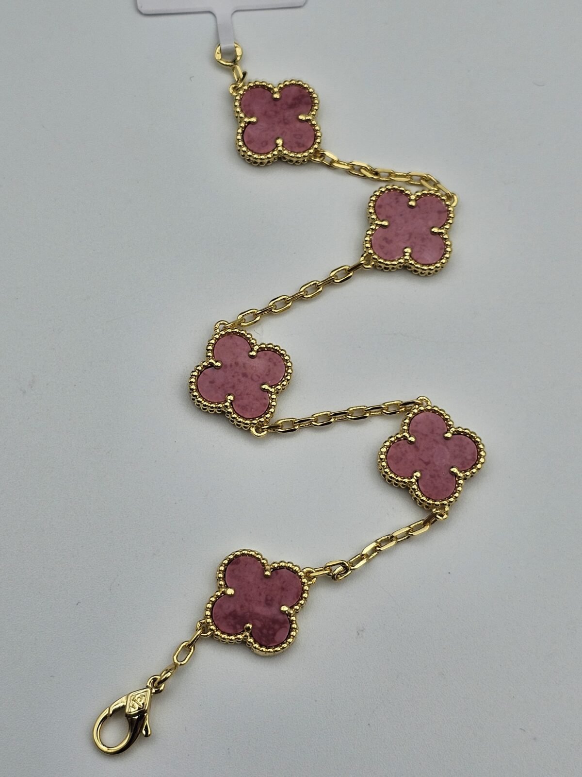 Van cleef modeli 5 yapraklı büyük yonca doğal taş pembe vca gold bileklik
