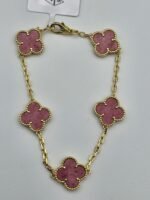 Van cleef modeli 5 yapraklı büyük yonca doğal taş pembe vca gold bileklik