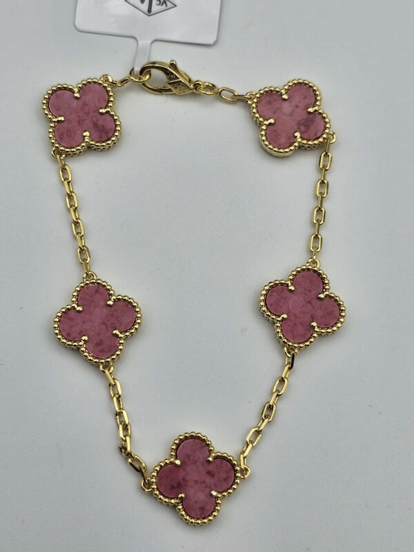 Van cleef modeli 5 yapraklı büyük yonca doğal taş pembe vca gold bileklik