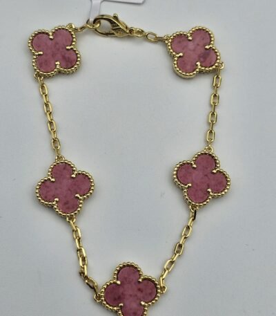Van cleef modeli 5 yapraklı büyük yonca doğal taş pembe vca gold bileklik