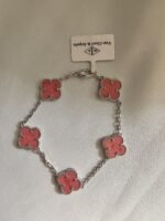 Van cleef modeli 5 yapraklı büyük yonca doğal taş pembe vca gümüş bileklik