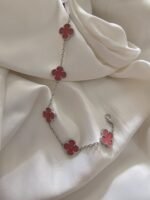 Van cleef modeli 5 yapraklı büyük yonca doğal taş pembe vca gümüş bileklik