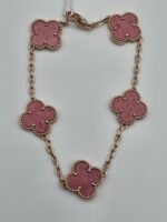 Van cleef modeli 5 yapraklı büyük yonca doğal taş pembe vca rose bileklik