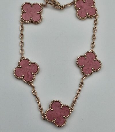 Van cleef modeli 5 yapraklı büyük yonca doğal taş pembe vca rose bileklik
