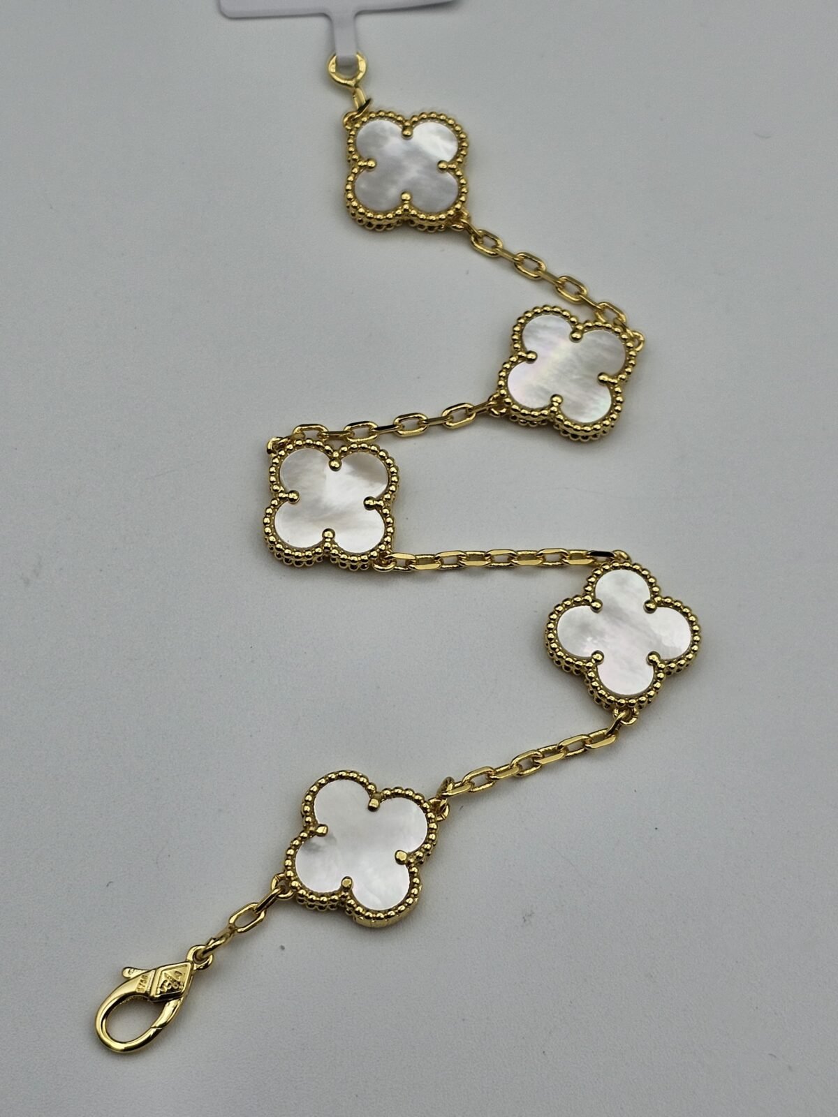 Van cleef modeli 5 yapraklı büyük yonca doğal taş sedef beyaz vca gold bileklik