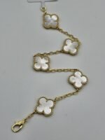 Van cleef modeli 5 yapraklı büyük yonca doğal taş sedef beyaz vca gold bileklik