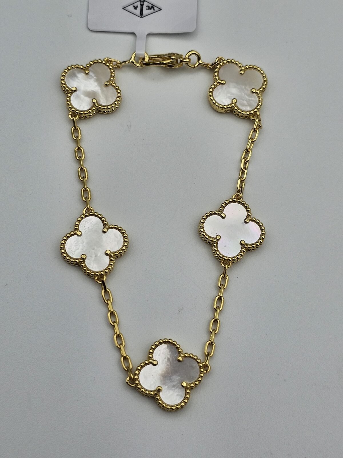 Van cleef modeli 5 yapraklı büyük yonca doğal taş sedef beyaz vca gold bileklik