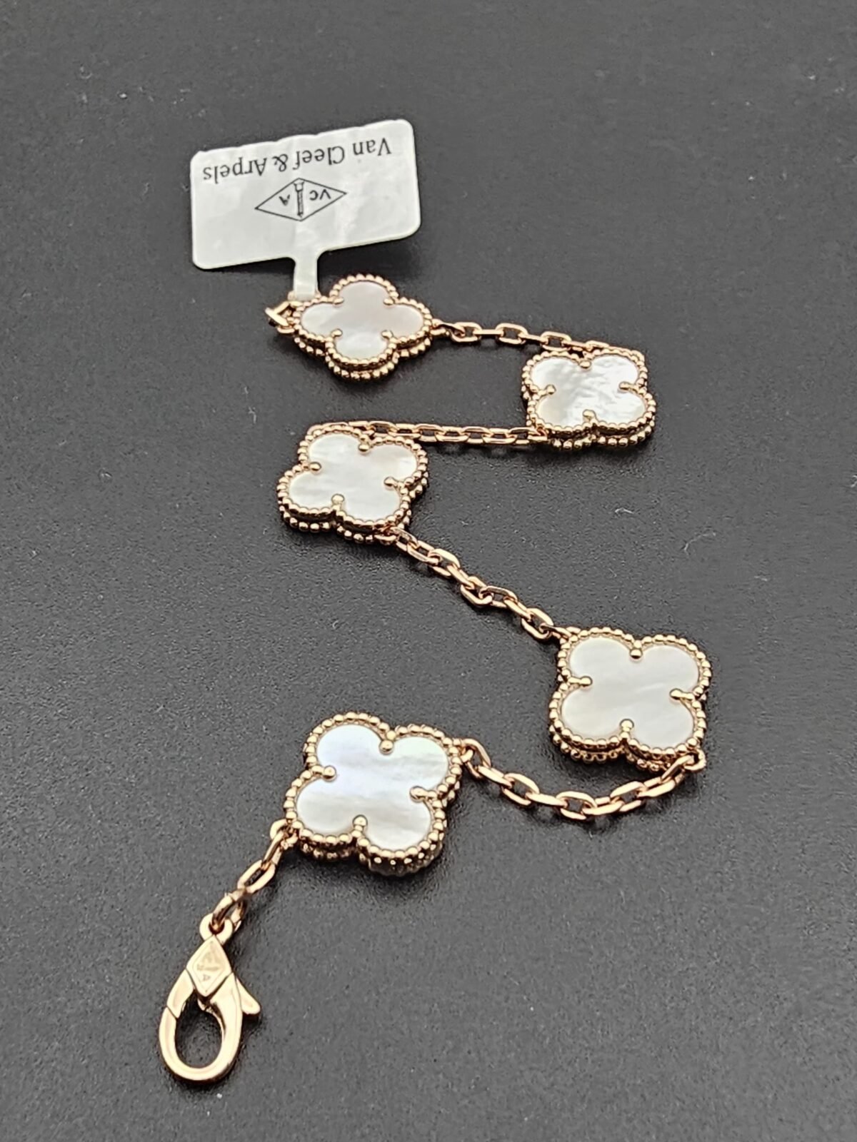 Van cleef modeli 5 yapraklı büyük yonca doğal taş sedef beyaz vca rose bileklik
