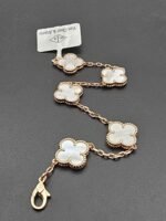 Van cleef modeli 5 yapraklı büyük yonca doğal taş sedef beyaz vca rose bileklik