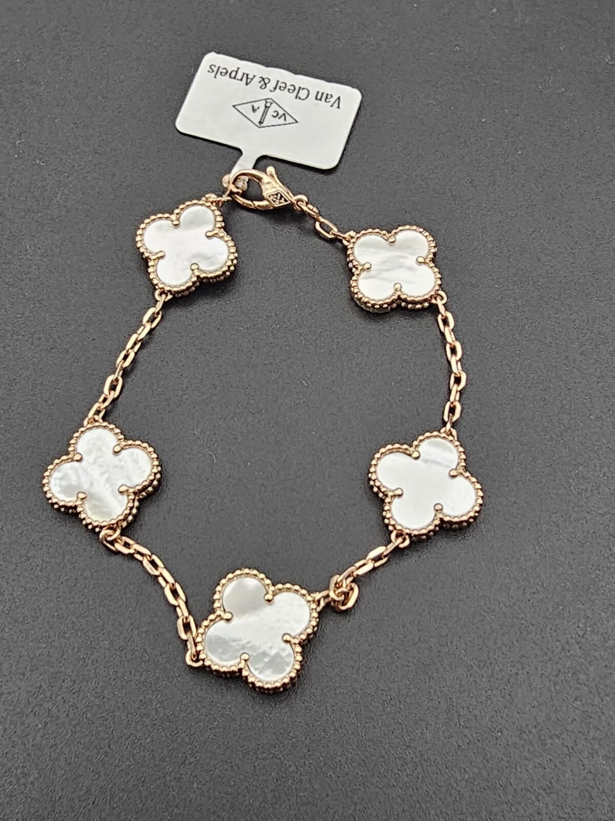 Van cleef modeli 5 yapraklı büyük yonca doğal taş sedef beyaz vca rose bileklik