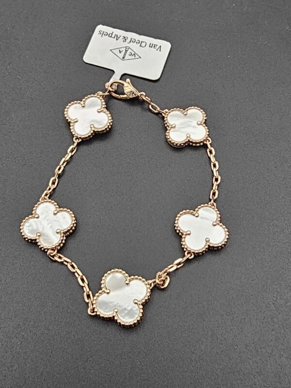 Van cleef modeli 5 yapraklı büyük yonca doğal taş sedef beyaz vca rose bileklik