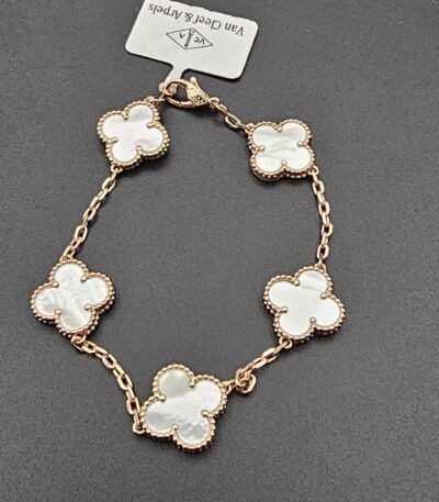 Van cleef modeli 5 yapraklı büyük yonca doğal taş sedef beyaz vca rose bileklik
