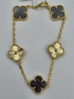 Van cleef modeli 5 yapraklı büyük yonca doğal taş sedef gri-düz vca gold bileklik