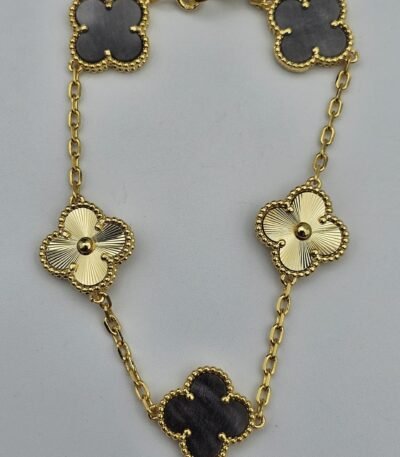 Van cleef modeli 5 yapraklı büyük yonca doğal taş sedef gri-düz vca gold bileklik