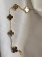 Van cleef modeli 5 yapraklı büyük yonca doğal taş sedef gri vca gold bileklik