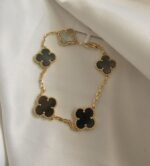 Van cleef modeli 5 yapraklı büyük yonca doğal taş sedef gri vca gold bileklik