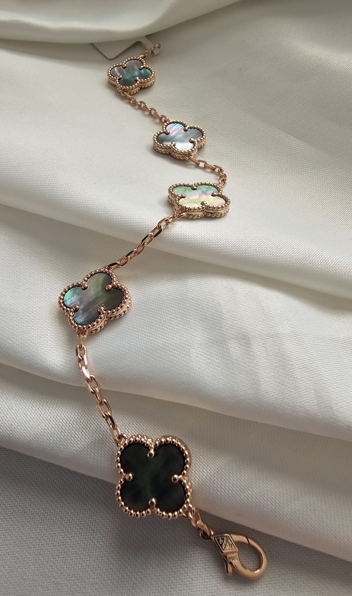 Van cleef modeli 5 yapraklı büyük yonca doğal taş sedef gri vca rose bileklik