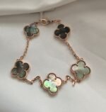 Van cleef modeli 5 yapraklı büyük yonca doğal taş sedef gri vca rose bileklik