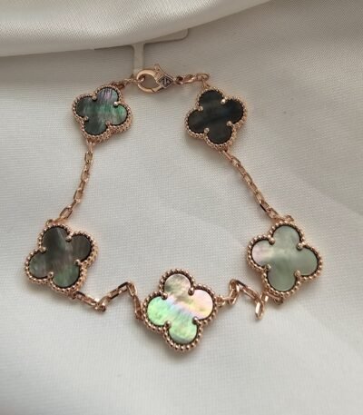 Van cleef modeli 5 yapraklı büyük yonca doğal taş sedef gri vca rose bileklik