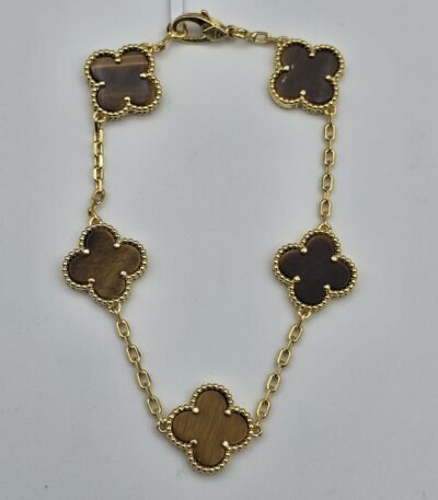 Van cleef modeli 5 yapraklı büyük yonca doğal taş sedef kehribar vca gold bileklik