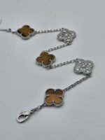 Van cleef modeli 5 yapraklı büyük yonca doğal taş sedef kehribar ve taşlı vca gümüş bileklik