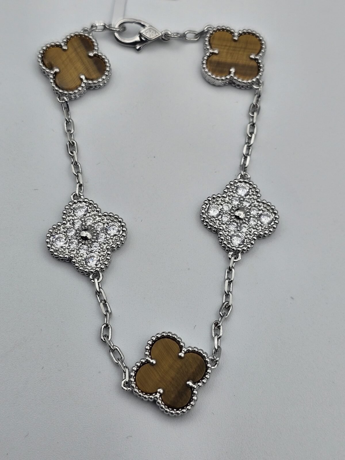 Van cleef modeli 5 yapraklı büyük yonca doğal taş sedef kehribar ve taşlı vca gümüş bileklik