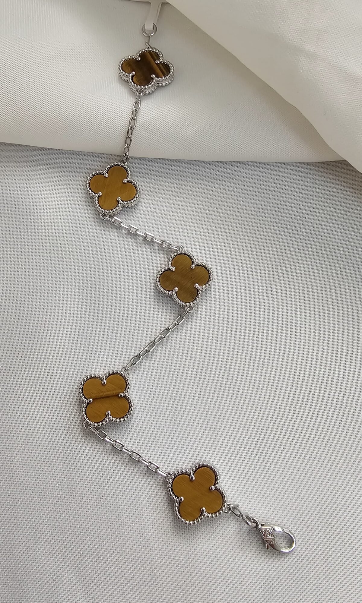 Van cleef modeli 5 yapraklı büyük yonca doğal taş sedef kehribar vca gümüş bileklik