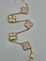 Van cleef modeli 5 yapraklı büyük yonca doğal taş sedef pembe-düz vca gold bileklik