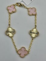 Van cleef modeli 5 yapraklı büyük yonca doğal taş sedef pembe-düz vca gold bileklik