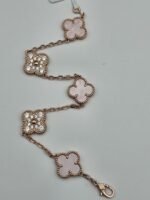 Van cleef modeli 5 yapraklı büyük yonca doğal taş sedef pembe-taşlı vca rose bileklik