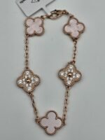 Van cleef modeli 5 yapraklı büyük yonca doğal taş sedef pembe-taşlı vca rose bileklik