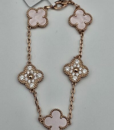 Van cleef modeli 5 yapraklı büyük yonca doğal taş sedef pembe-taşlı vca rose bileklik