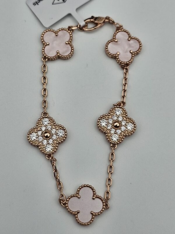 Van cleef modeli 5 yapraklı büyük yonca doğal taş sedef pembe-taşlı vca rose bileklik