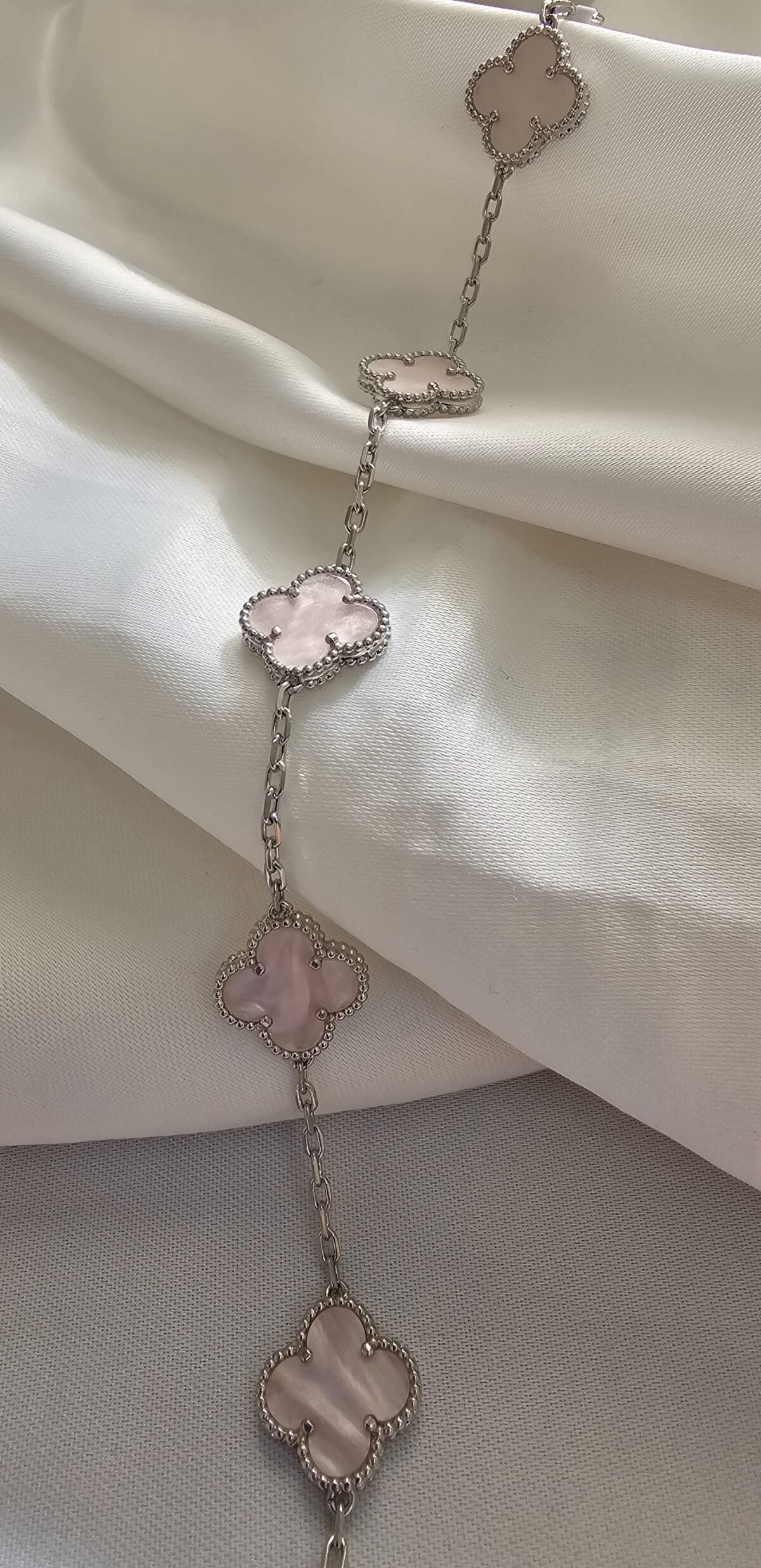 Van cleef modeli 5 yapraklı büyük yonca doğal taş sedef pembe vca gümüş bileklik