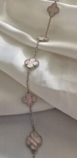 Van cleef modeli 5 yapraklı büyük yonca doğal taş sedef pembe vca gümüş bileklik