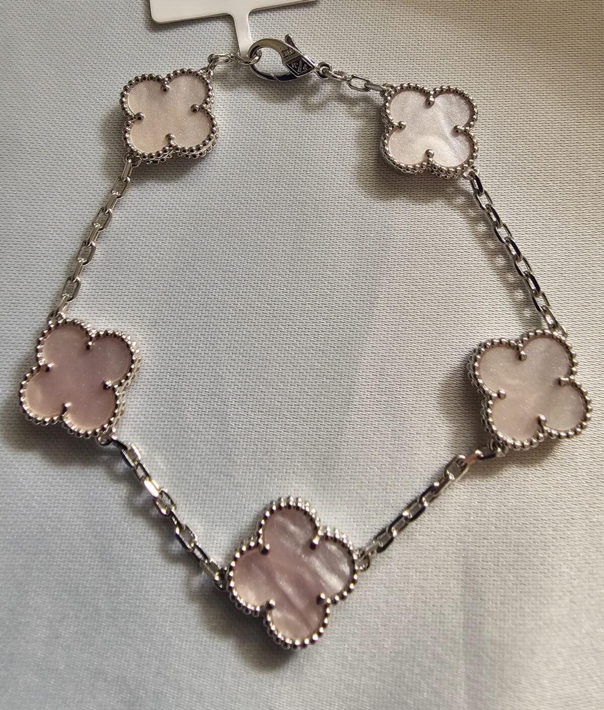 Van cleef modeli 5 yapraklı büyük yonca doğal taş sedef pembe vca gümüş bileklik