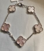 Van cleef modeli 5 yapraklı büyük yonca doğal taş sedef pembe vca gümüş bileklik