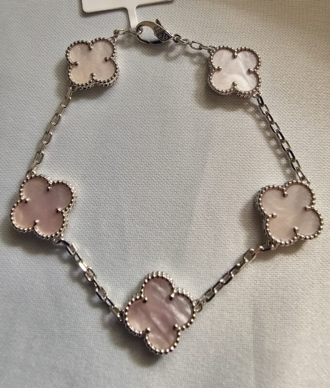 Van cleef modeli 5 yapraklı büyük yonca doğal taş sedef pembe vca gümüş bileklik