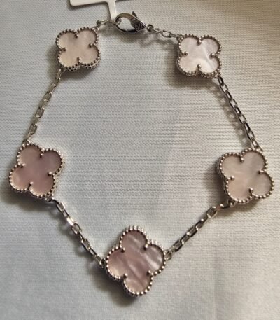 Van cleef modeli 5 yapraklı büyük yonca doğal taş sedef pembe vca gümüş bileklik