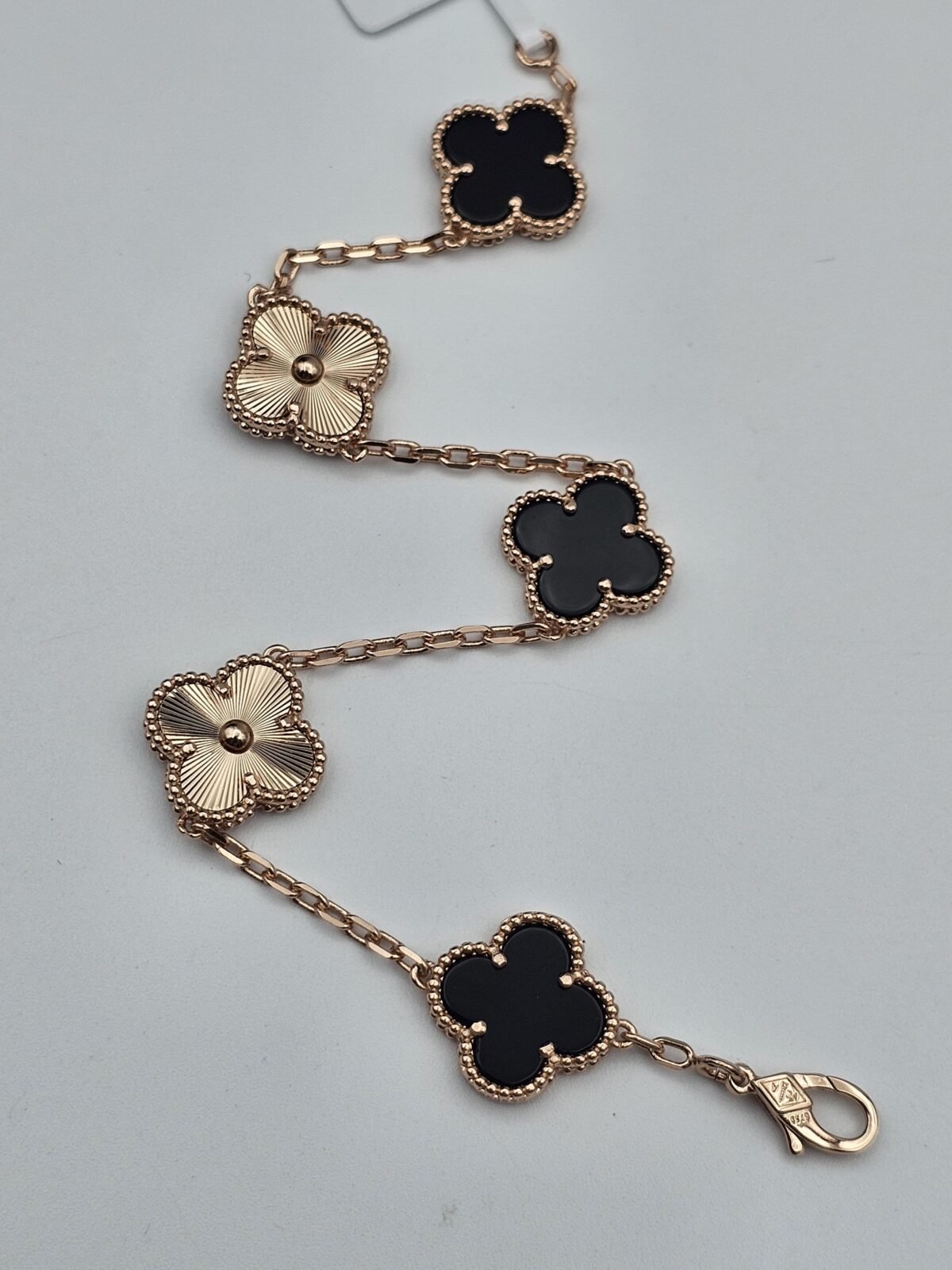 Van cleef modeli 5 yapraklı büyük yonca doğal taş siyah-düz vca rose bileklik