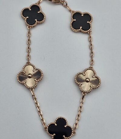 Van cleef modeli 5 yapraklı büyük yonca doğal taş siyah-düz vca rose bileklik