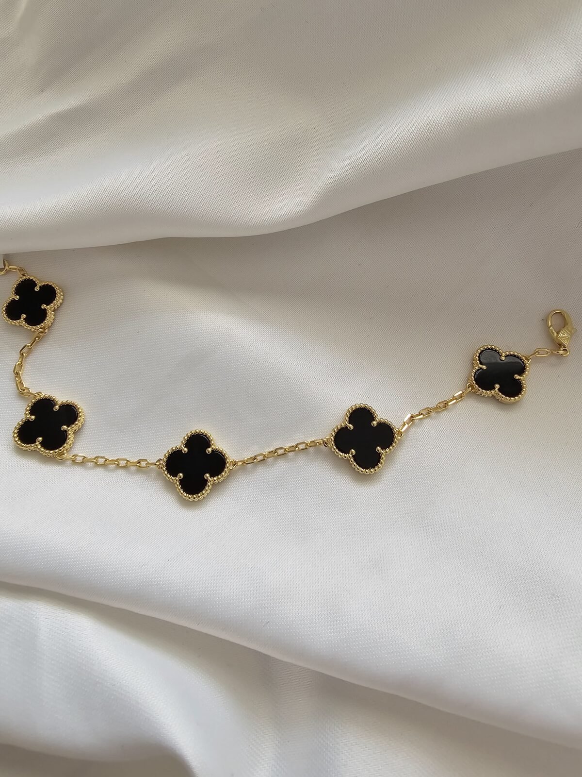Van cleef modeli 5 yapraklı büyük yonca doğal taş siyah vca gold bileklik