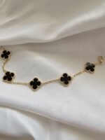Van cleef modeli 5 yapraklı büyük yonca doğal taş siyah vca gold bileklik