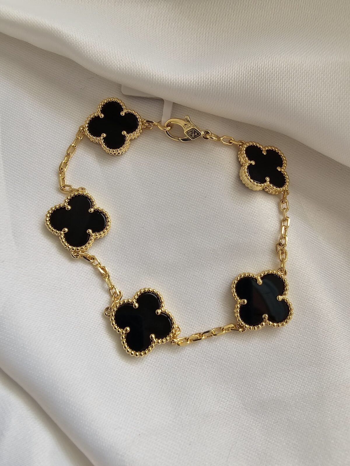 Van cleef modeli 5 yapraklı büyük yonca doğal taş siyah vca gold bileklik