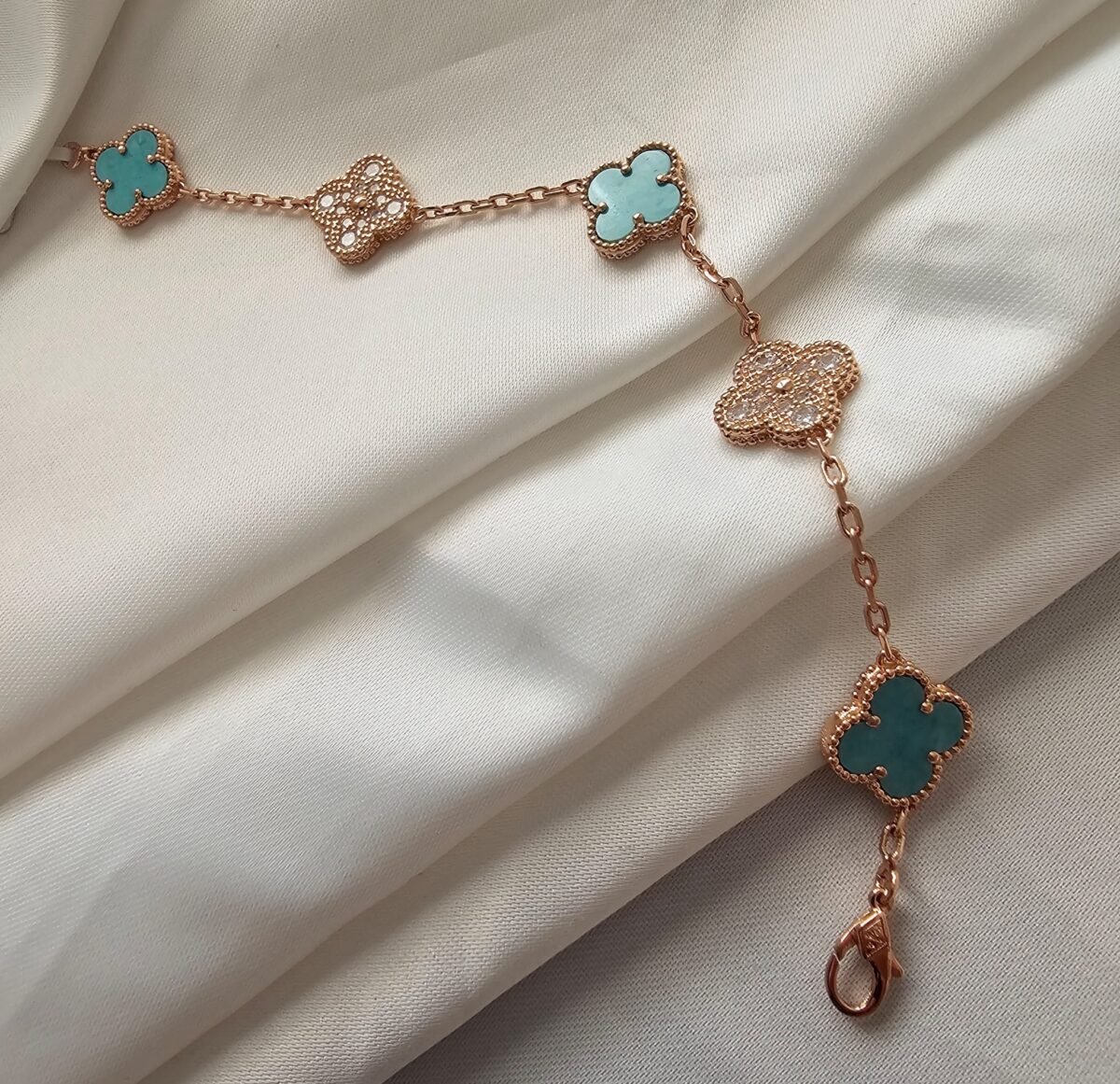 Van cleef modeli 5 yapraklı büyük yonca doğal taş turkuaz-taşlı vca rose bileklik