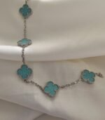 Van cleef modeli 5 yapraklı büyük yonca doğal taş turkuaz vca gümüş bileklik